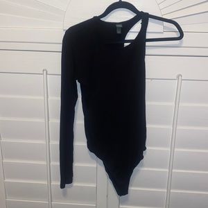 Super Cute Ribbed Black One Sleeve Bodysuit! Size L